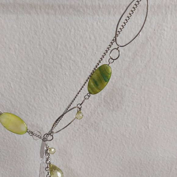 Long Slip On Green Color Green Beads Silver Necklace Chains - Picture 4 of 8